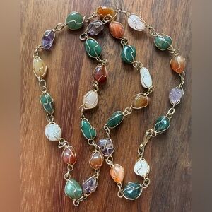 VTG Caged Gemstone Gold Tone Colorful Multicolor Necklace 24”